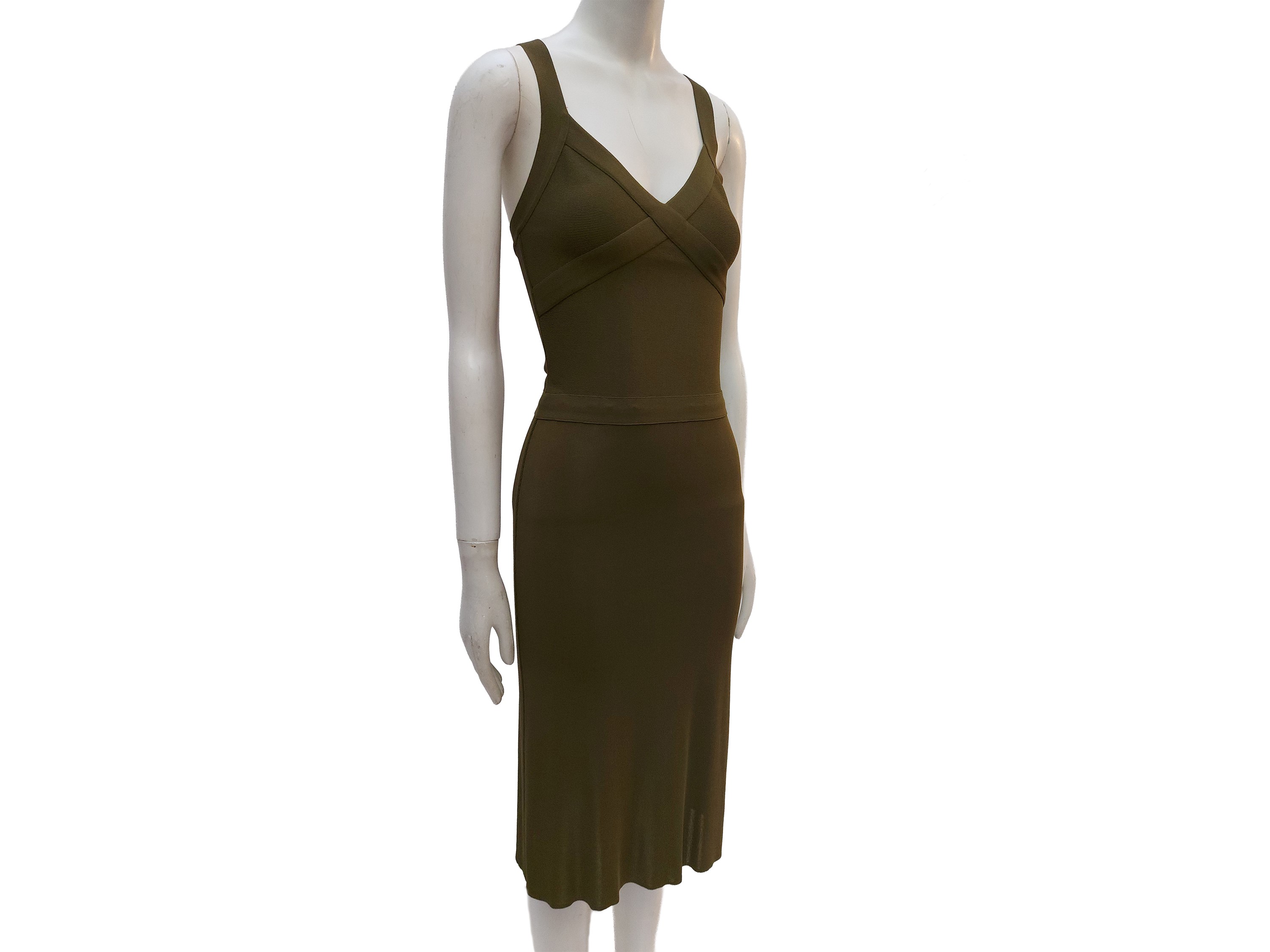 Hervé Léger, Abito in maglia verde militare in stile bandage dress