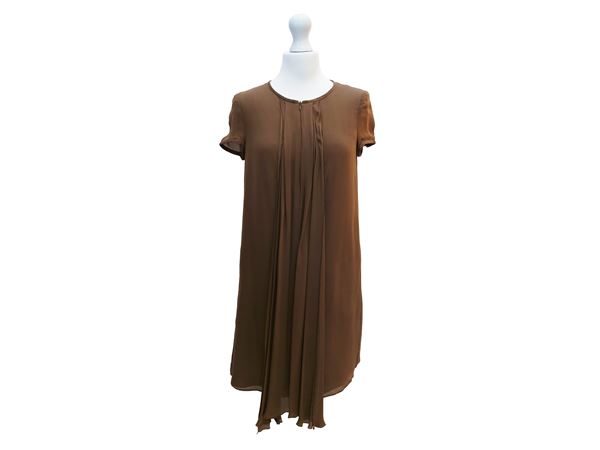 Giorgio Armani - Abito corto in seta marron glacé