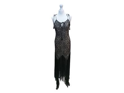 Haute Hippie, Abito da sera in pizzo nero con frange e balze in chiffon