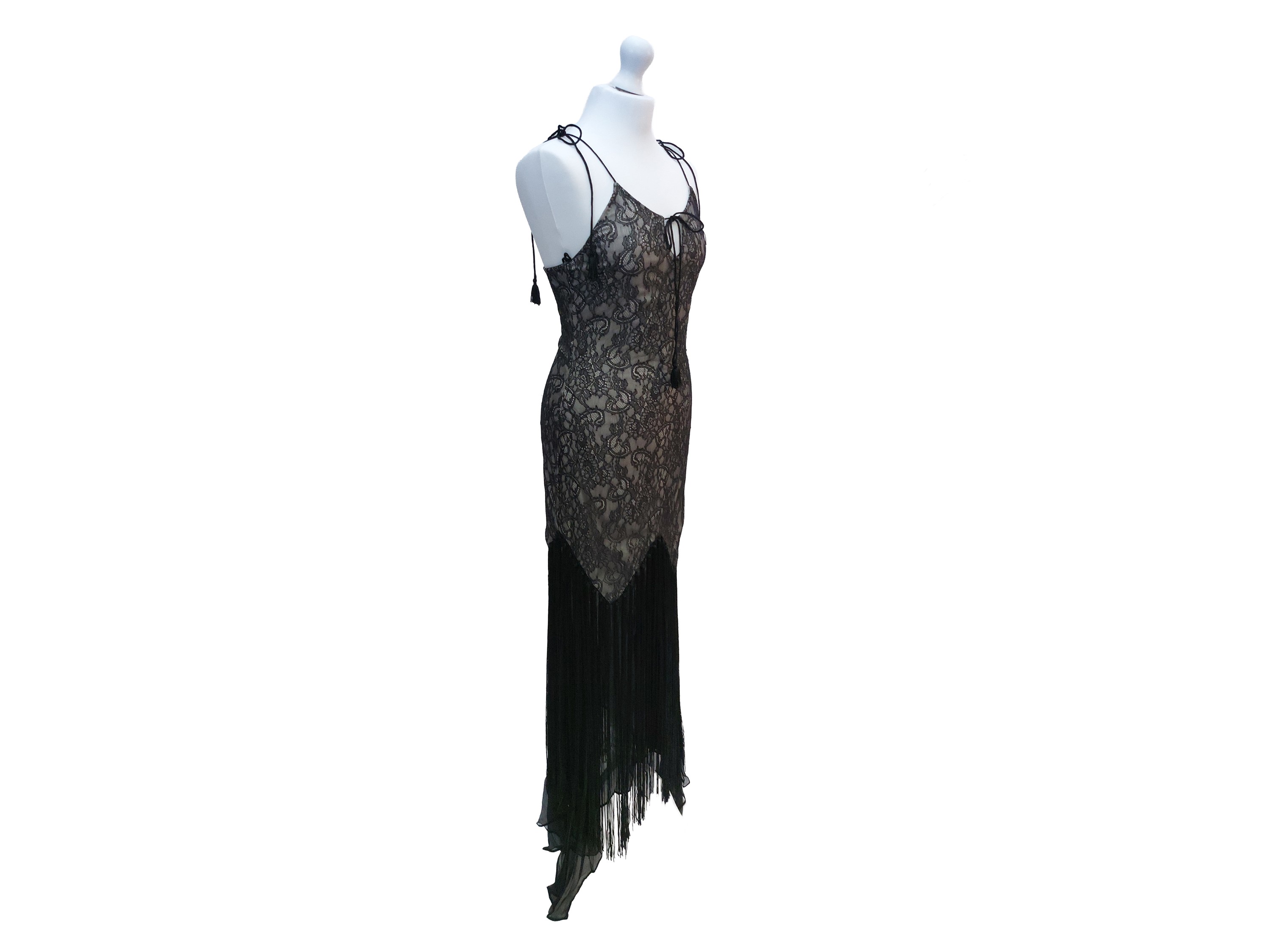 Haute Hippie, Abito da sera in pizzo nero con frange e balze in chiffon