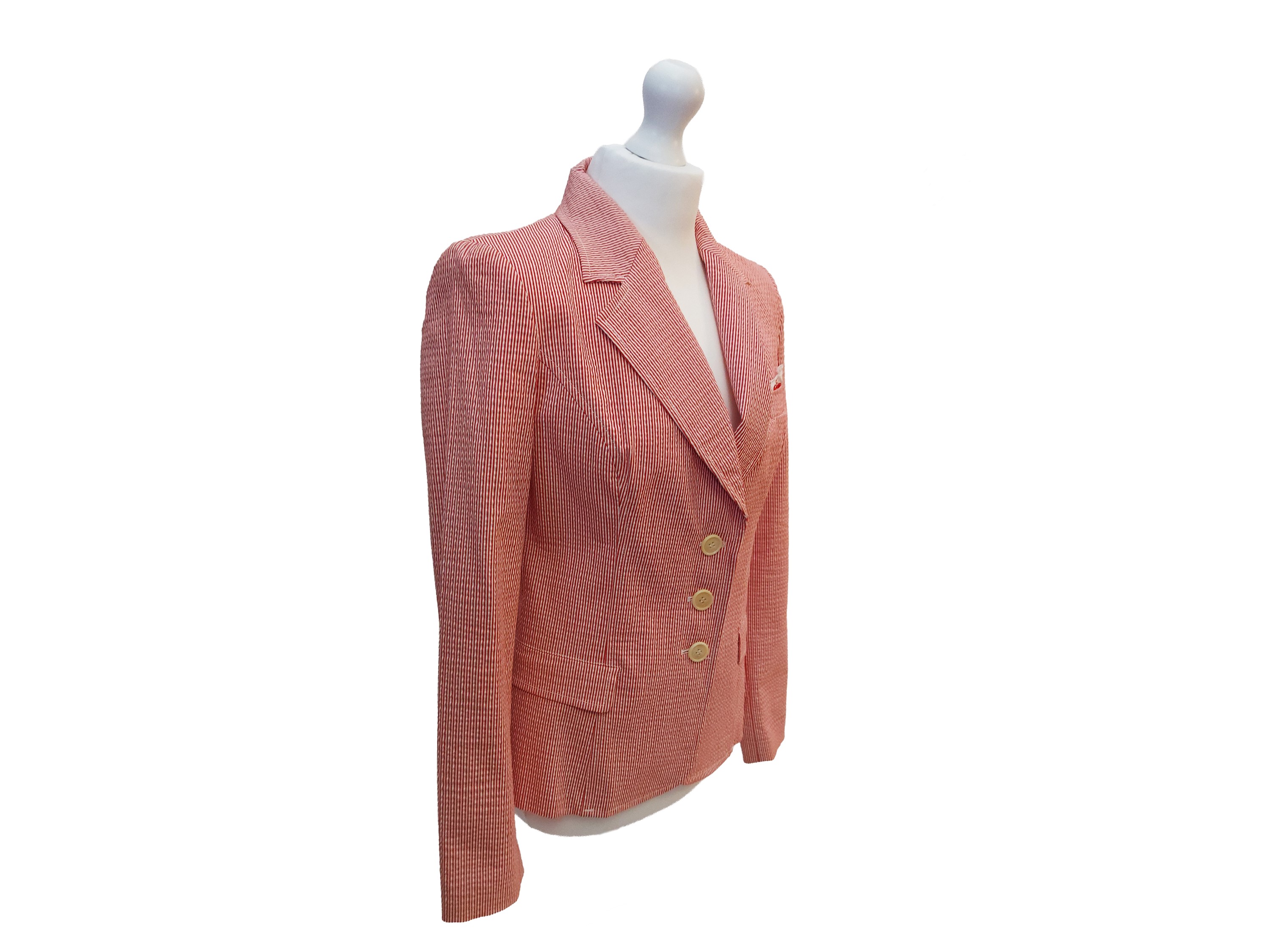 Moschino, Giacca monopetto in cotone a righe rosse e bianche