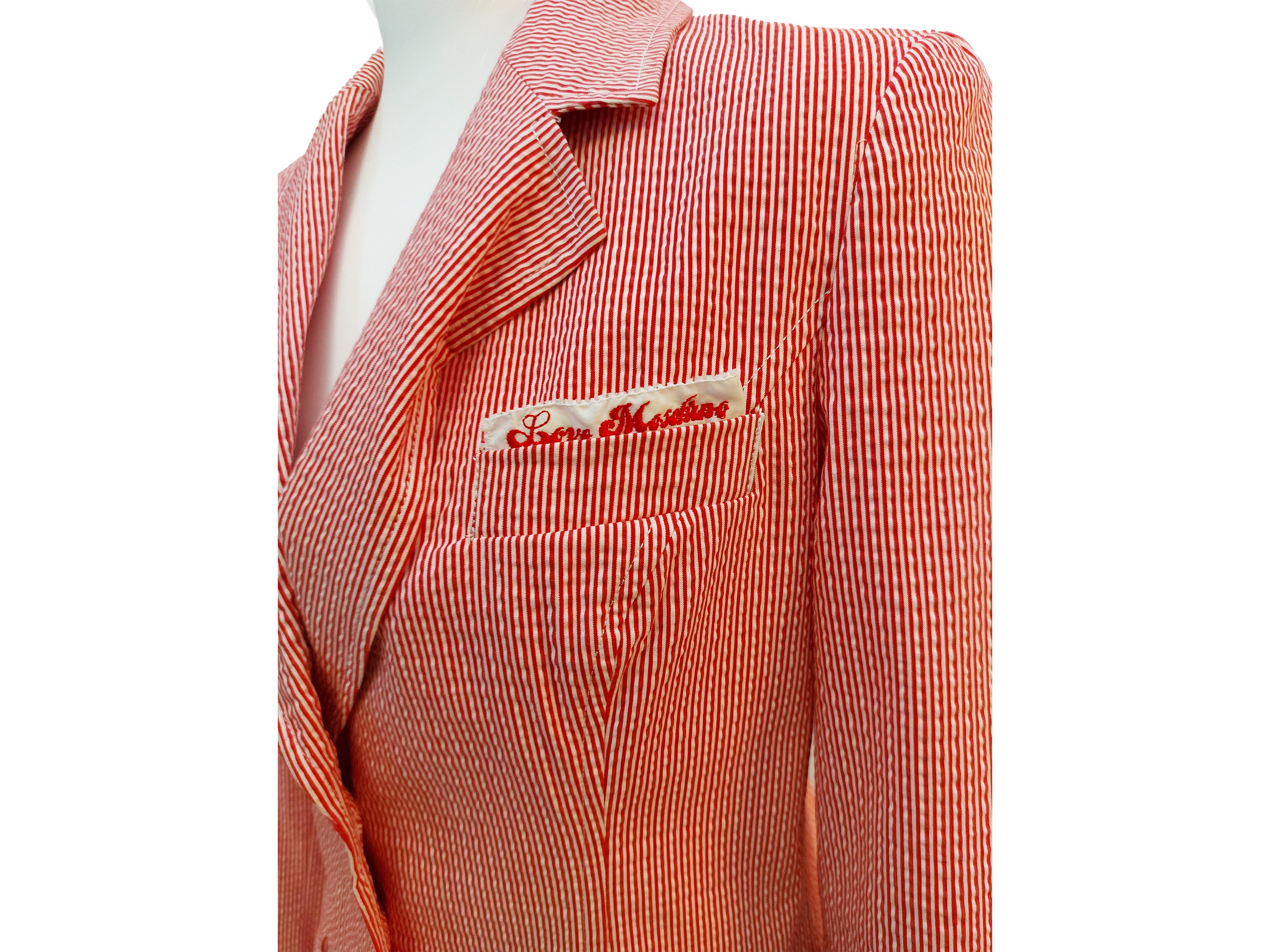 Moschino, Giacca monopetto in cotone a righe rosse e bianche