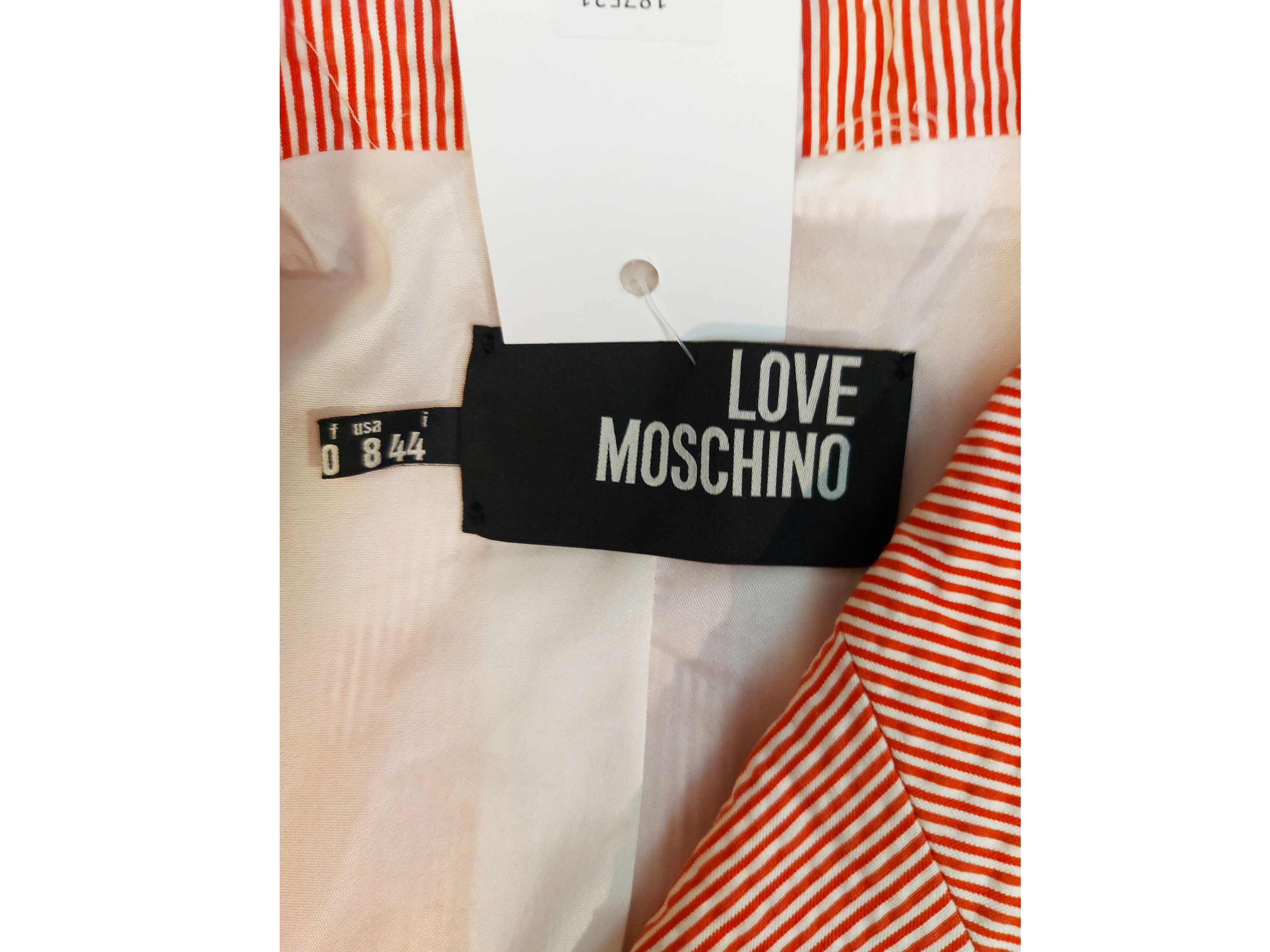 Moschino, Giacca monopetto in cotone a righe rosse e bianche