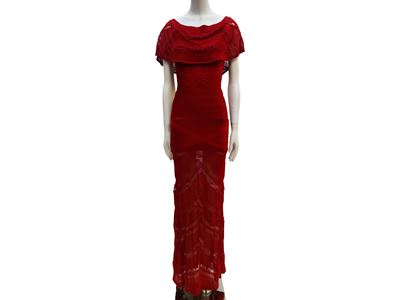 Hervé Léger, Abito lungo in rayon rosso in stile bandage dress