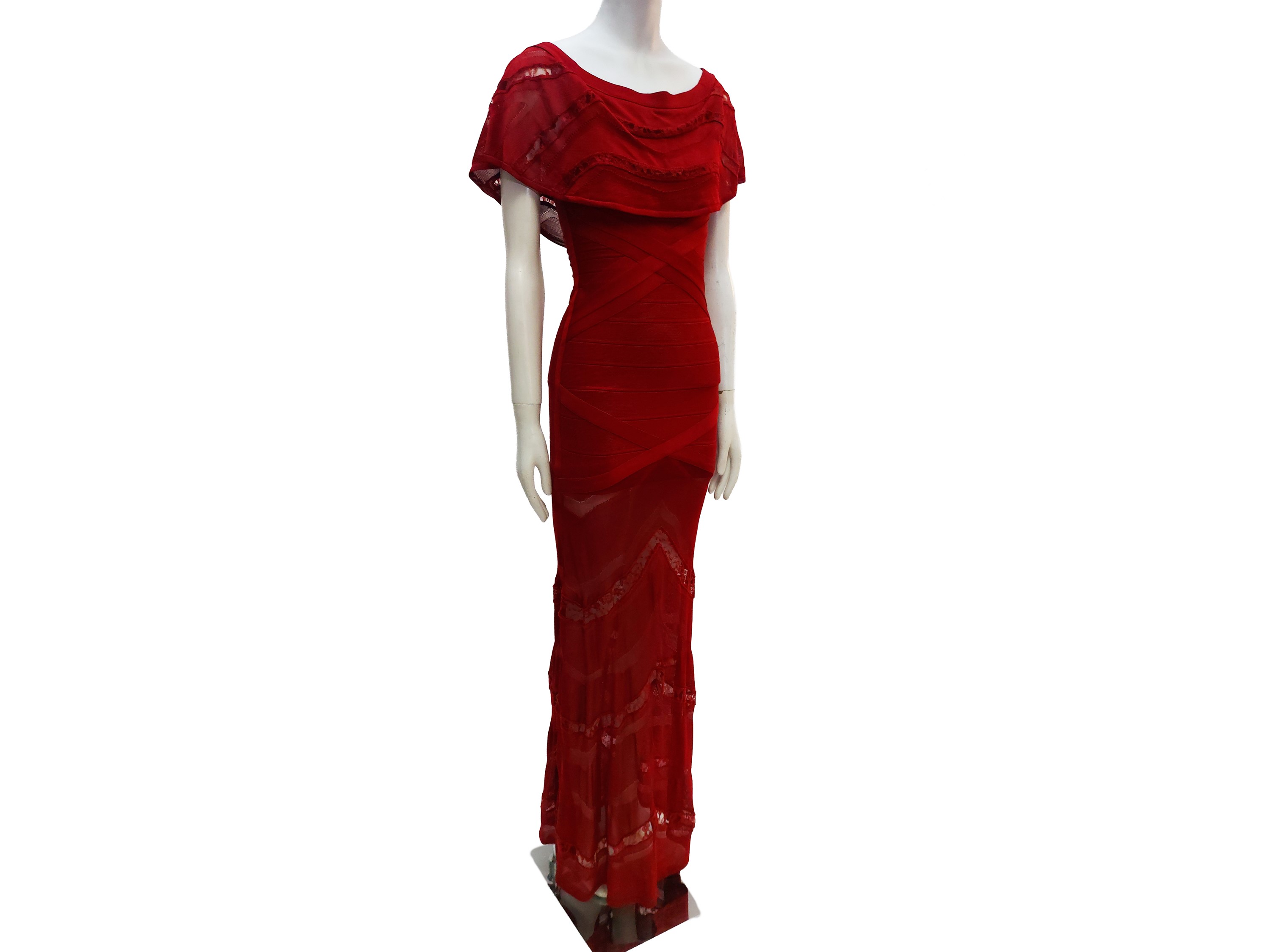 Hervé Léger, Abito lungo in rayon rosso in stile bandage dress
