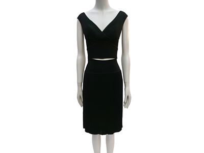 Hervé Léger, Completo in maglia nera in stile bandage dress (top e gonna), taglia S