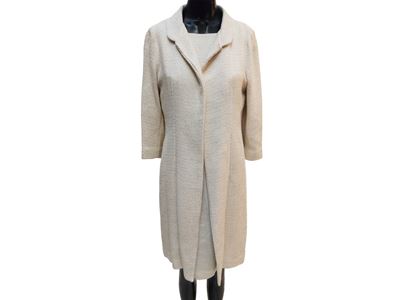 Completo in tweed di cotone bianco, spolverino e tubino (tg 48)