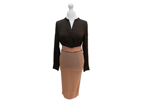Fendi - Antique pink knitted midi skirt