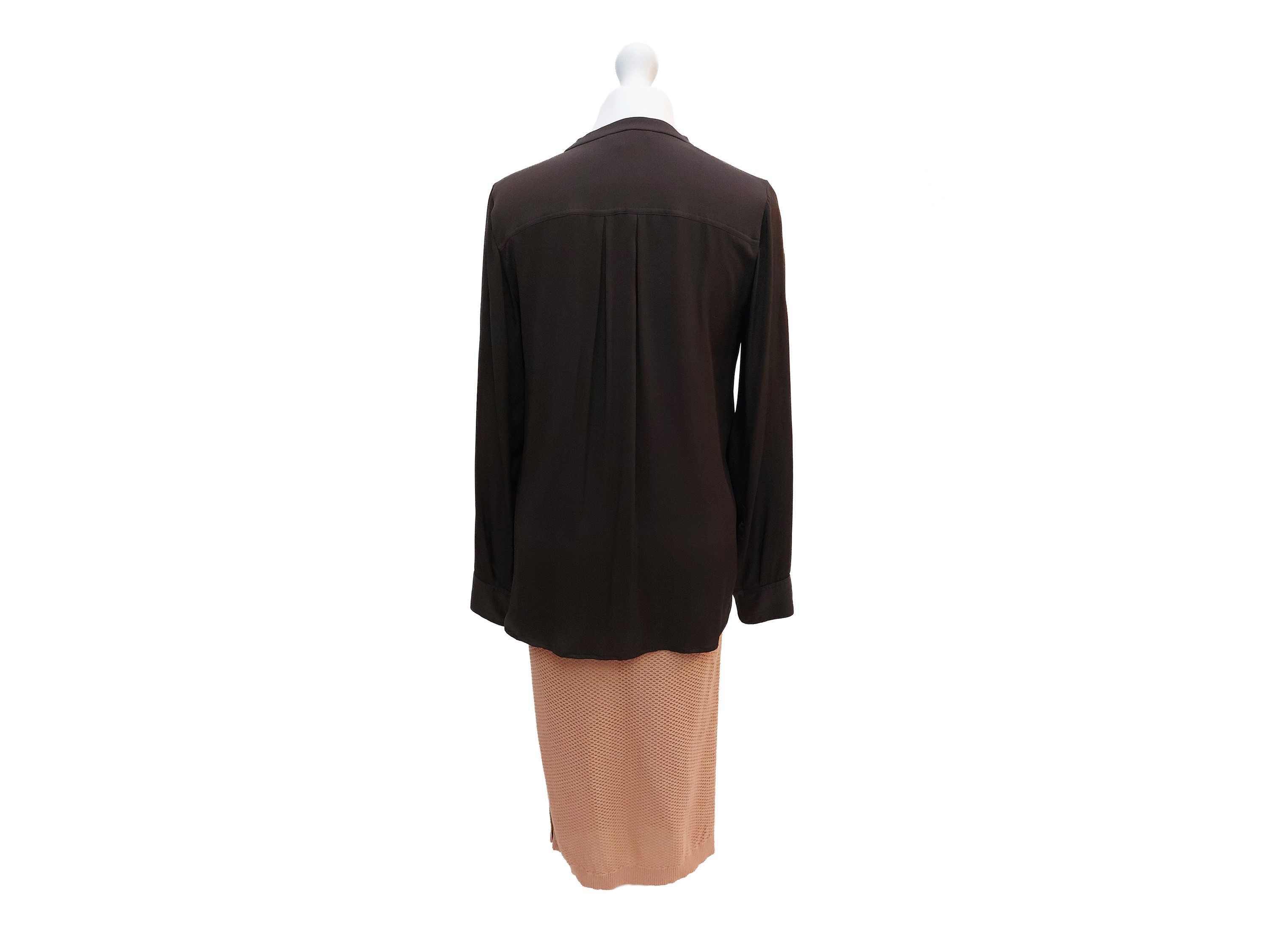 Fendi, Gonna midi rosa antico in maglia traforata a micro rete