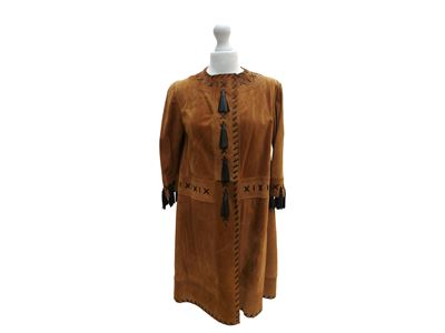 Bally, Giacca lunga in scamosciato color biscotto (taglia 40)