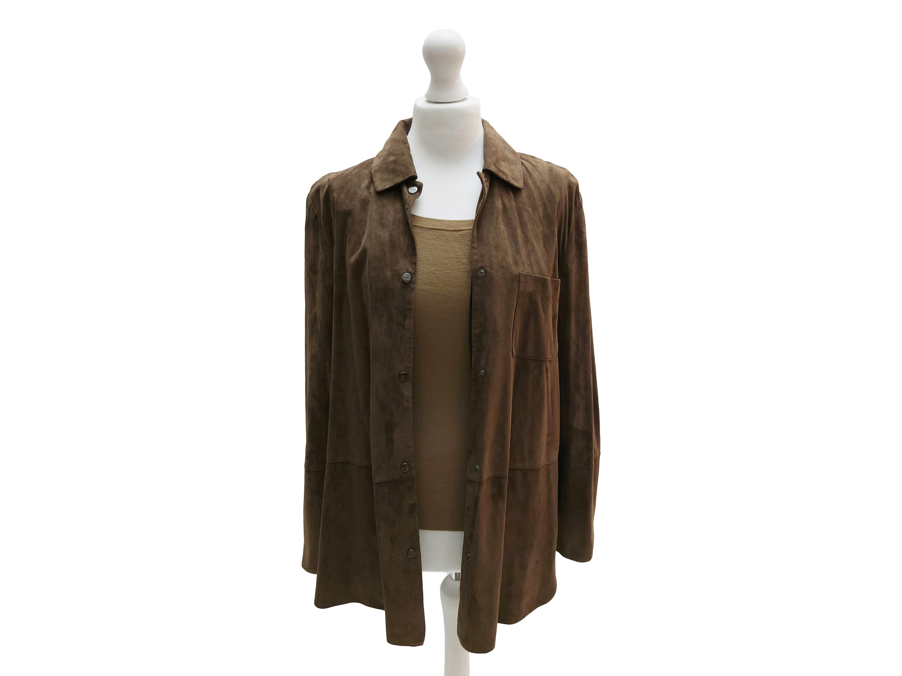 Max Mara, Completo scamosciato marrone (giacca a camicia, top e pantaloni ampi) tg. 40 circa