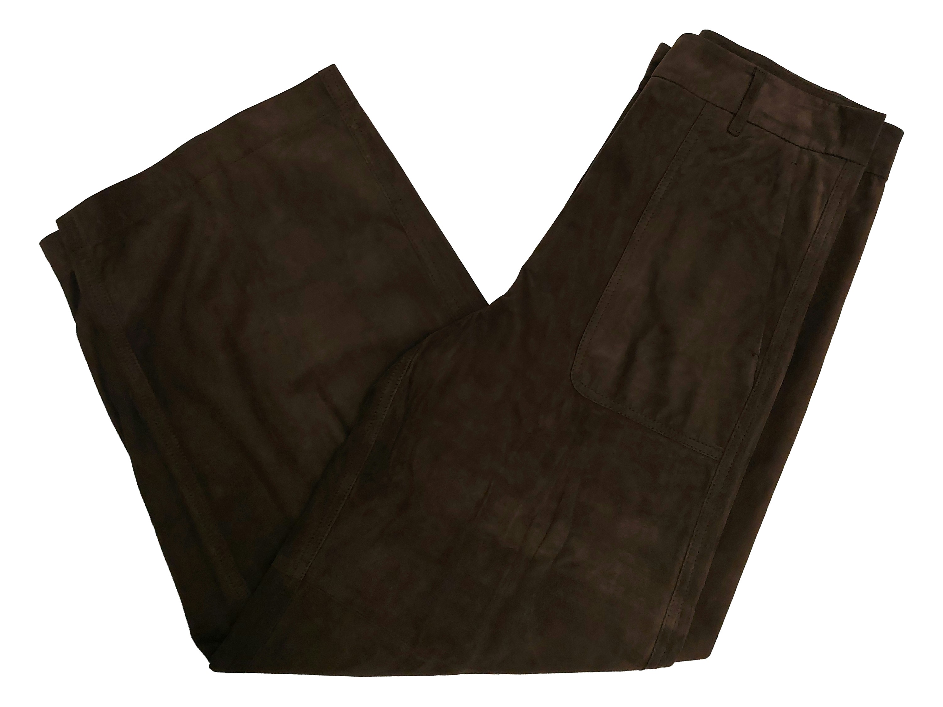 Max Mara, Completo scamosciato marrone (giacca a camicia, top e pantaloni ampi) tg. 40 circa