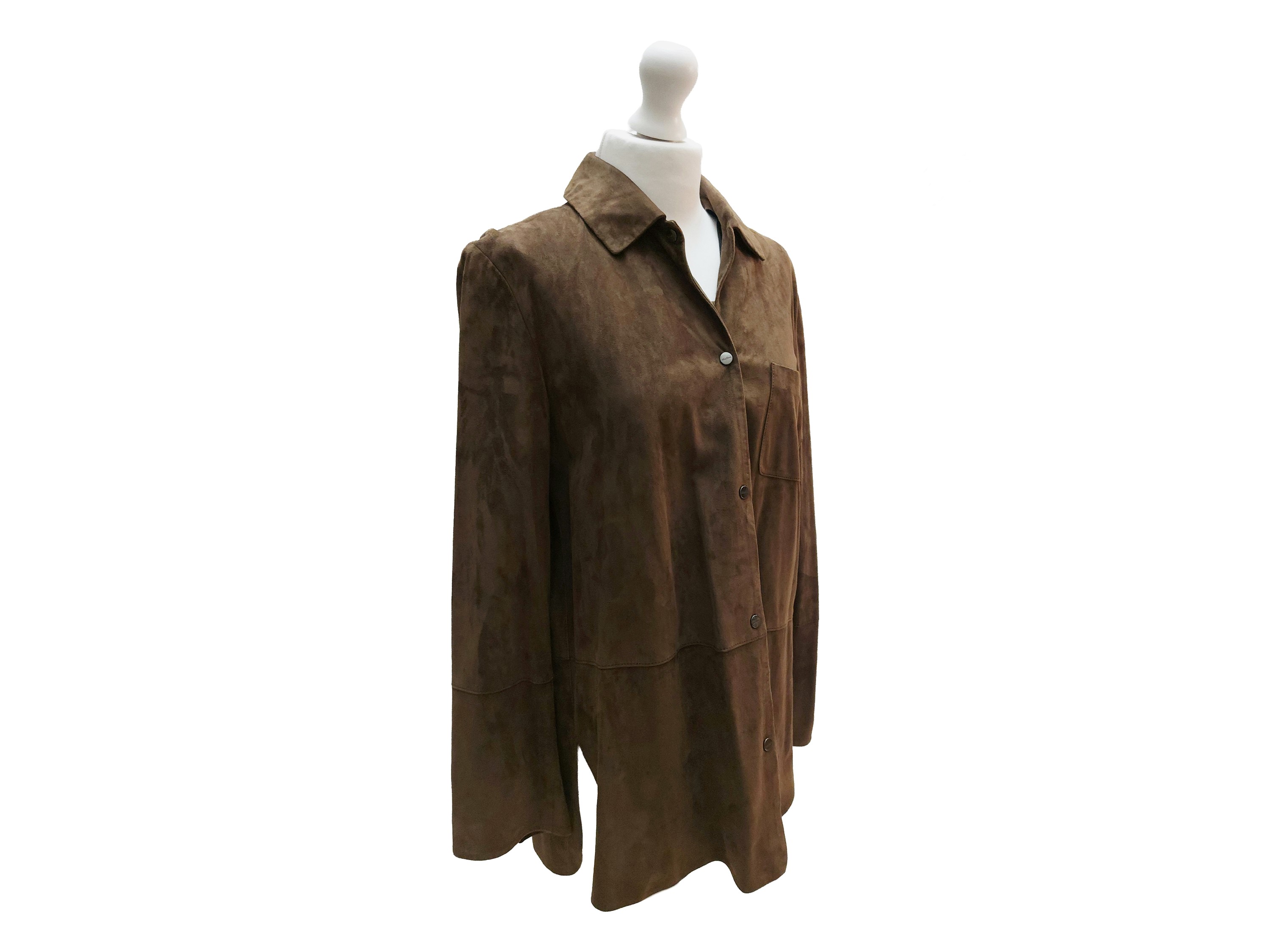 Max Mara, Completo scamosciato marrone (giacca a camicia, top e pantaloni ampi) tg. 40 circa