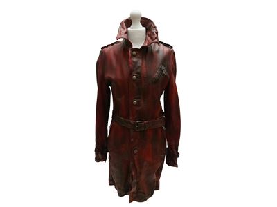 Giacca lunga in pelle sfumata bordeaux, taglia 46