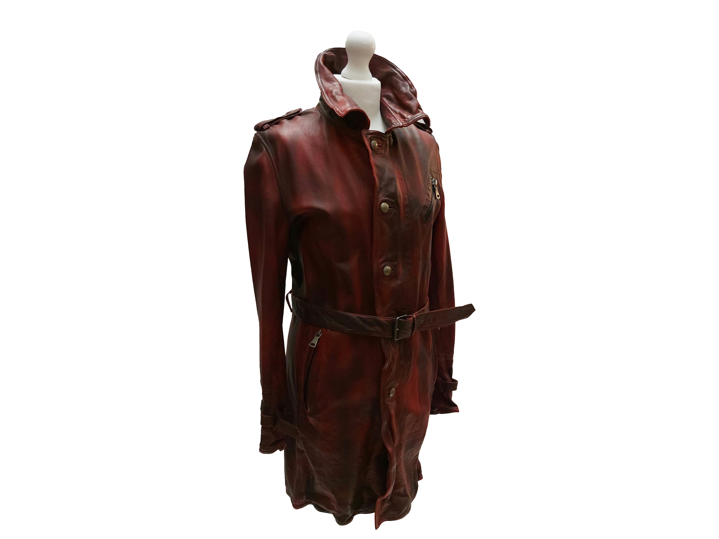 Empresa - Giacca Lunga in Pelle Sfumata Bordeaux