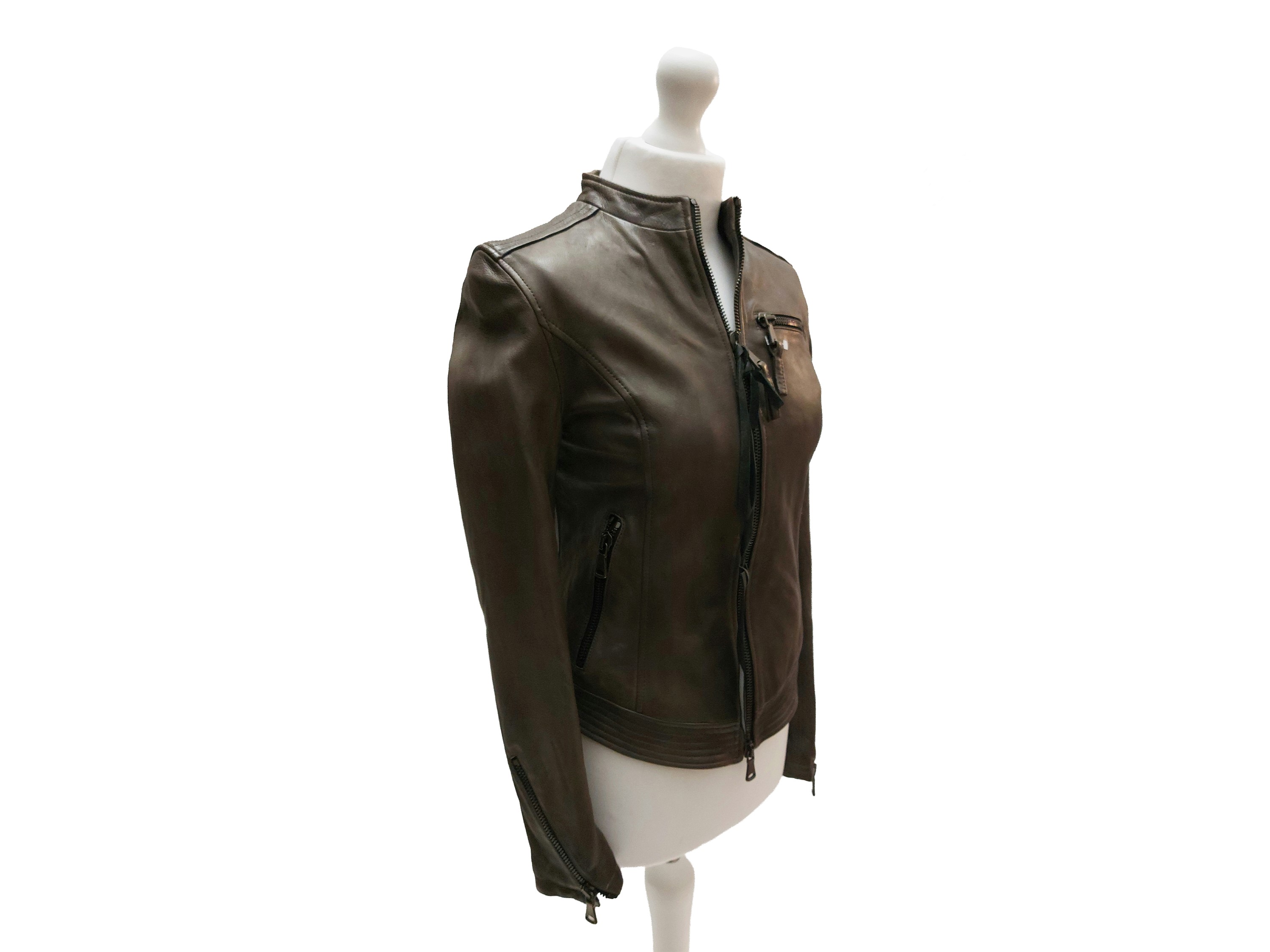 Empresa - Giubbotto in Pelle Taupe in Stile Biker