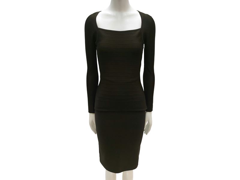 Hervé Leger - Completo in Maglia Elasticizzata Marrone