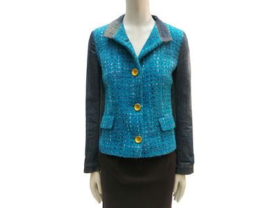 D&G, Giacchina monopetto in denim e lana bouclé azzurra