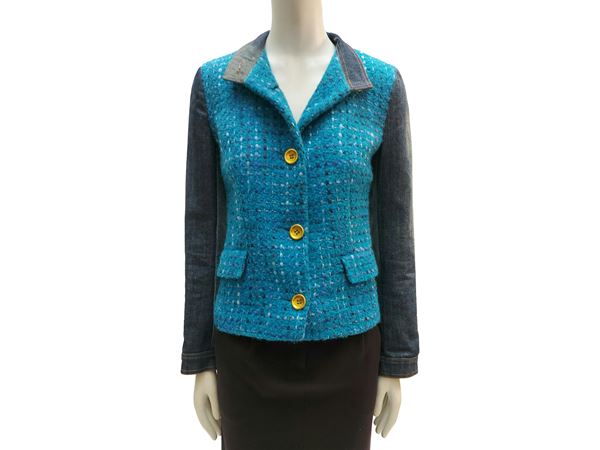 D&G - Light blue denim and bouclé wool jacket