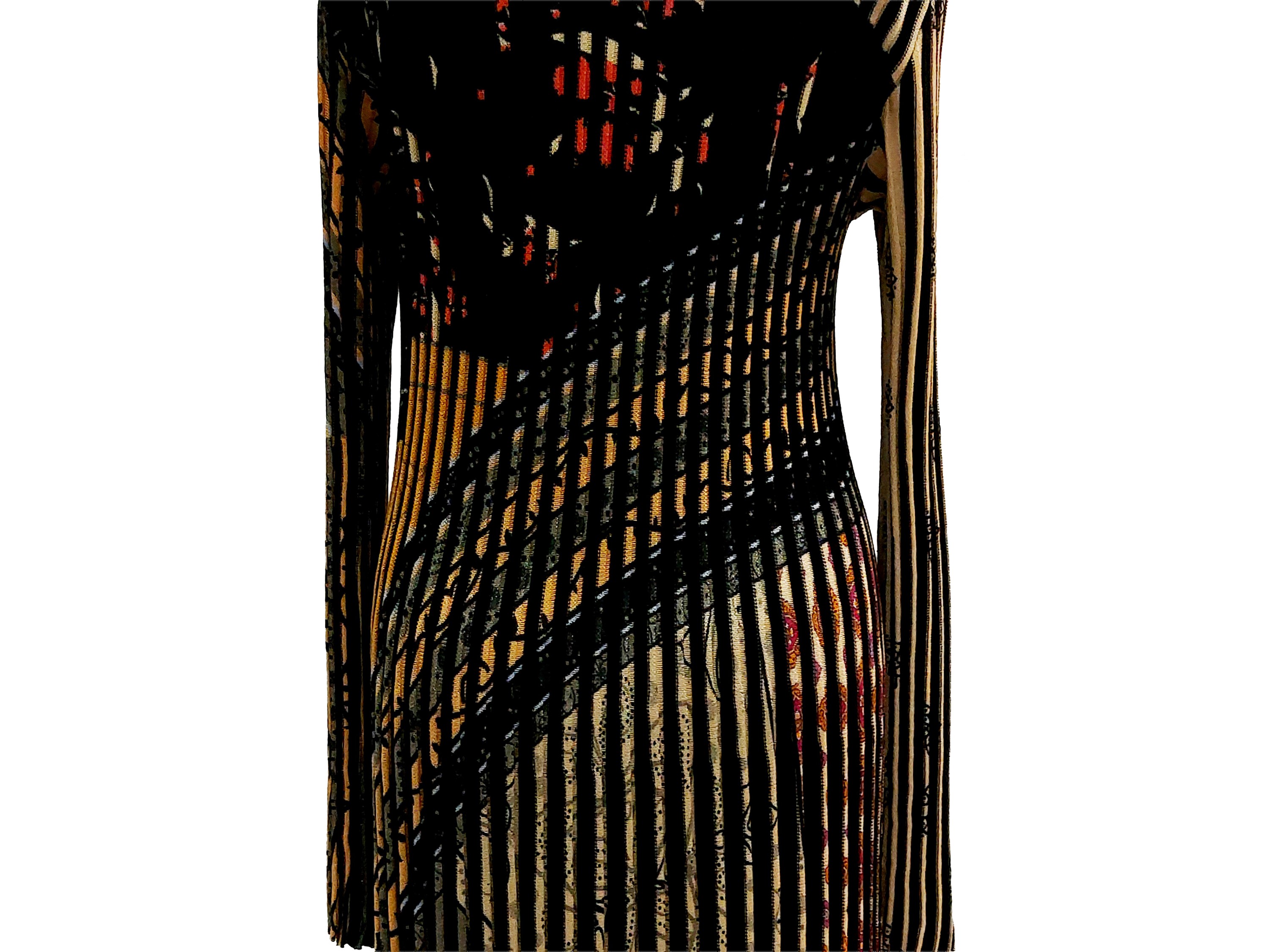 Etro - Abito Midi in Maglia di Viscosa Fantasia su Fondo Nero