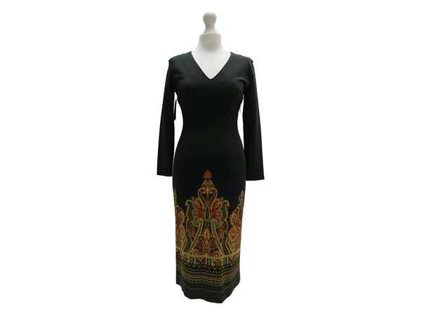 Etro - Black viscose dress with a paisley pattern
