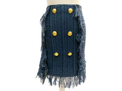 Balmain, Gonna in maglia di cotone pervinca con lavorazione crochet