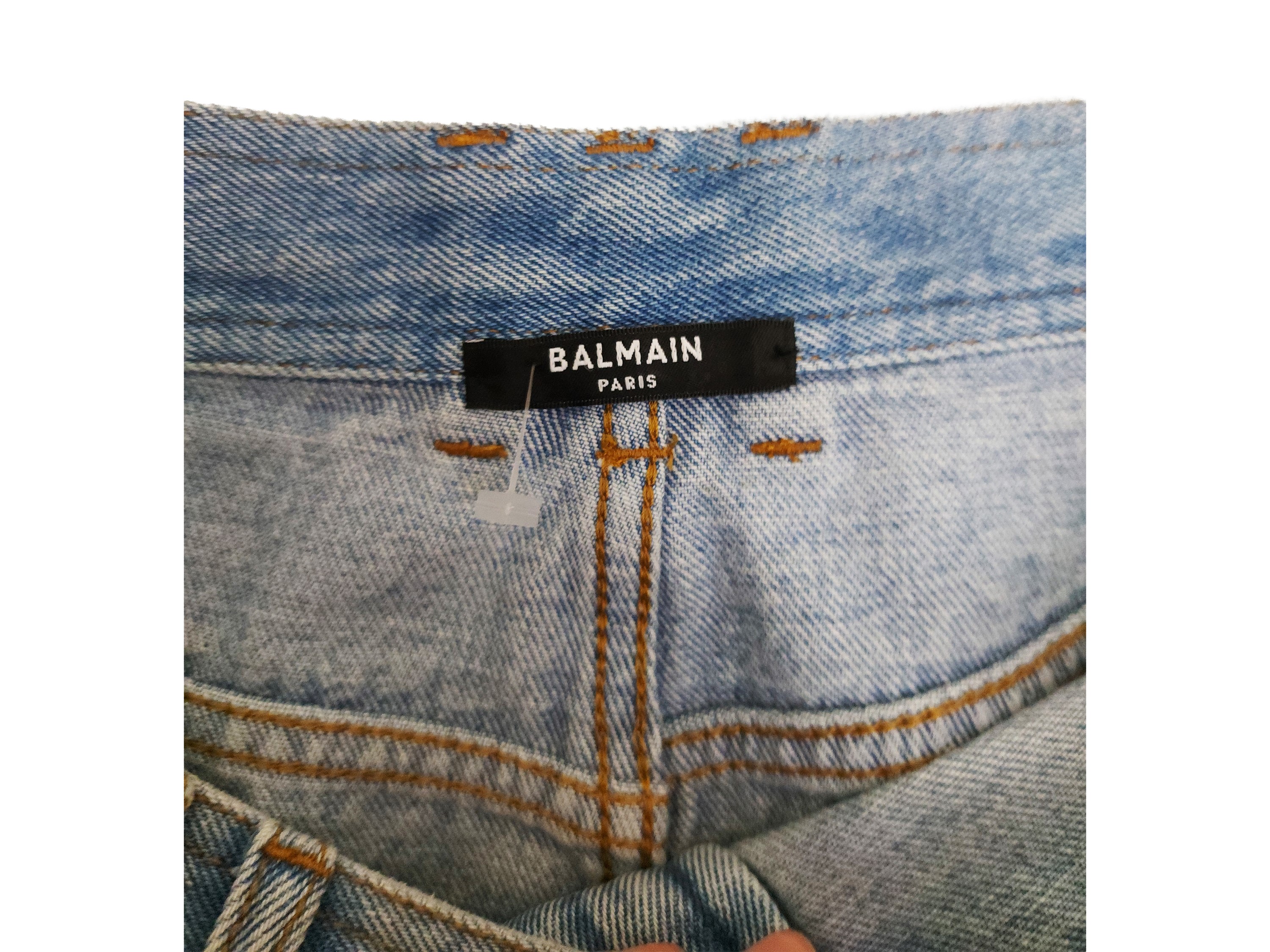 Balmain, Gonna midi ibrida con parte superiore in denim e sezione inferiore plissettata