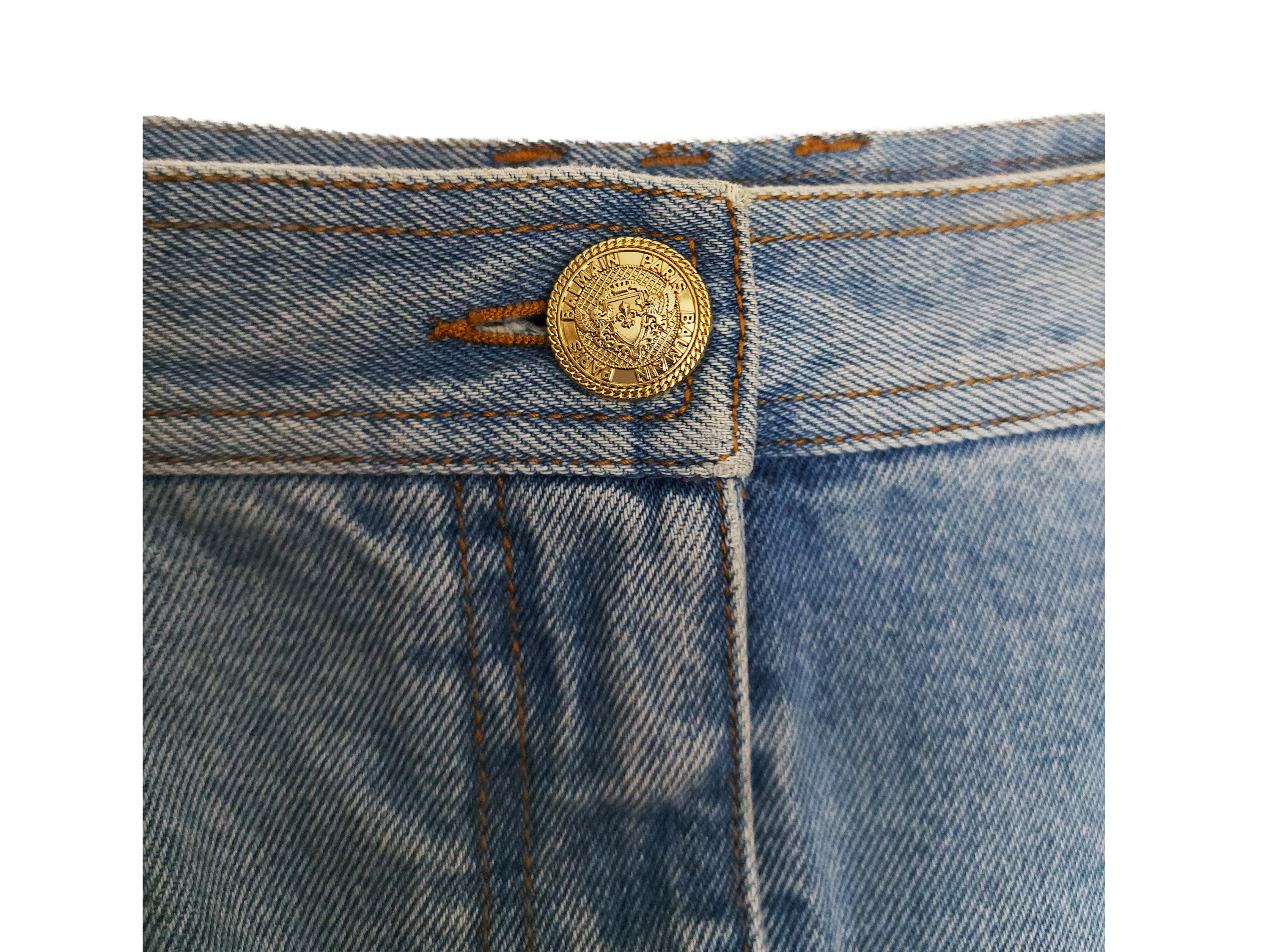 Balmain, Gonna midi ibrida con parte superiore in denim e sezione inferiore plissettata