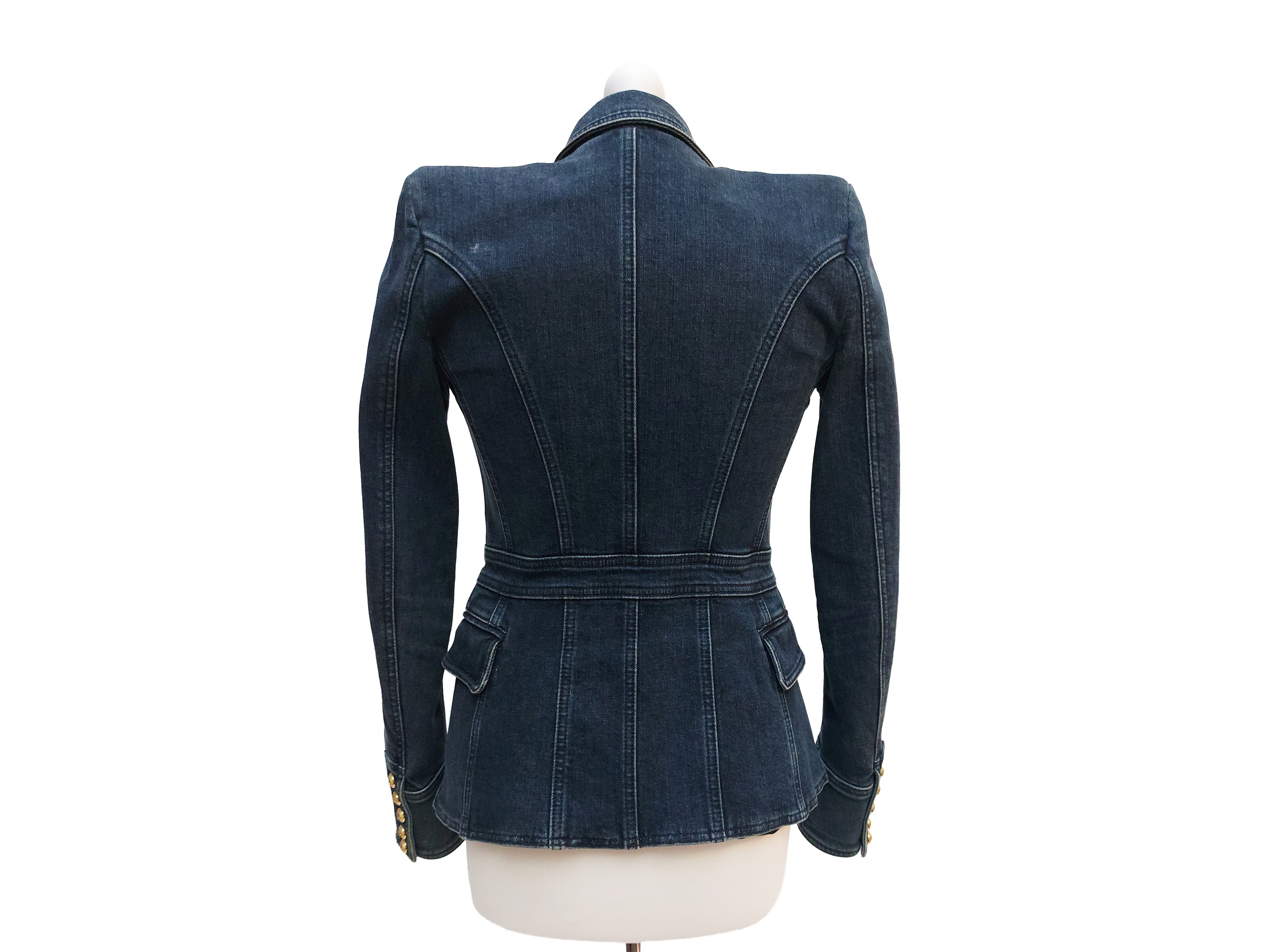 Balmain, Blazer doppiopetto in denim con bottoni gioiello color oro