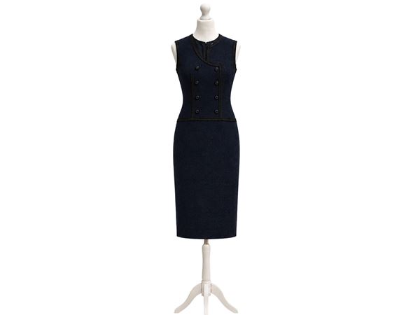 Chanel - Sleeveless sheath dress in navy blue crepe