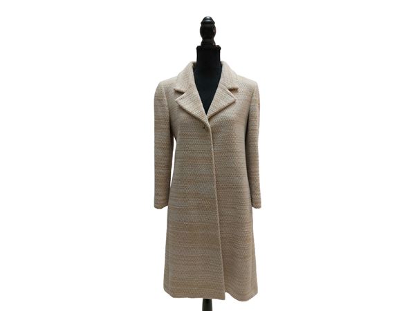 Chanel -  Cappotto in lana bouclé beige e panna