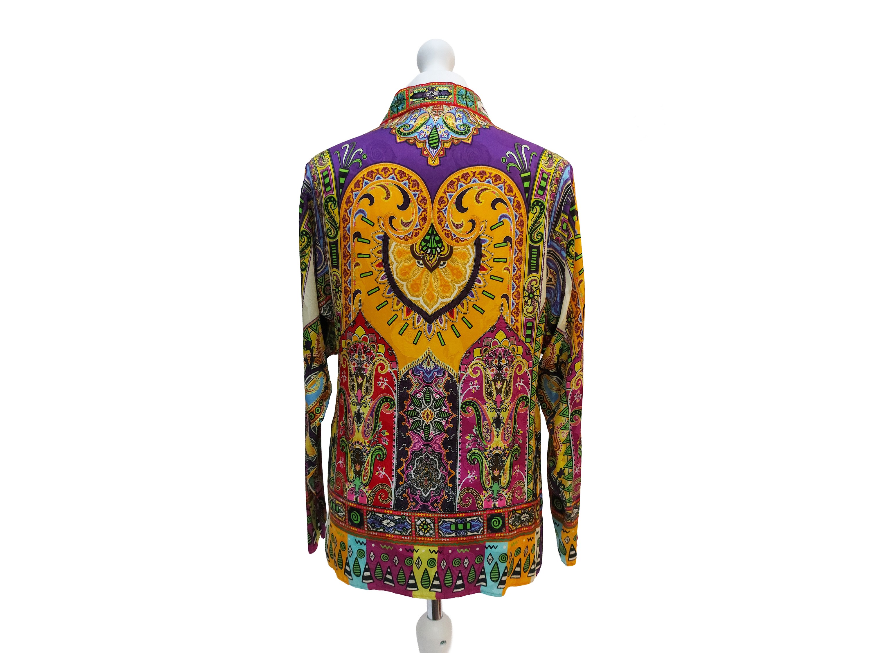 Etro, Camicia in viscosa e seta fantasia con collo alla coreana