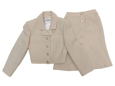 Chanel, Tailleur in lana bouclé panna (Collezione Autunno 2001), taglia 36