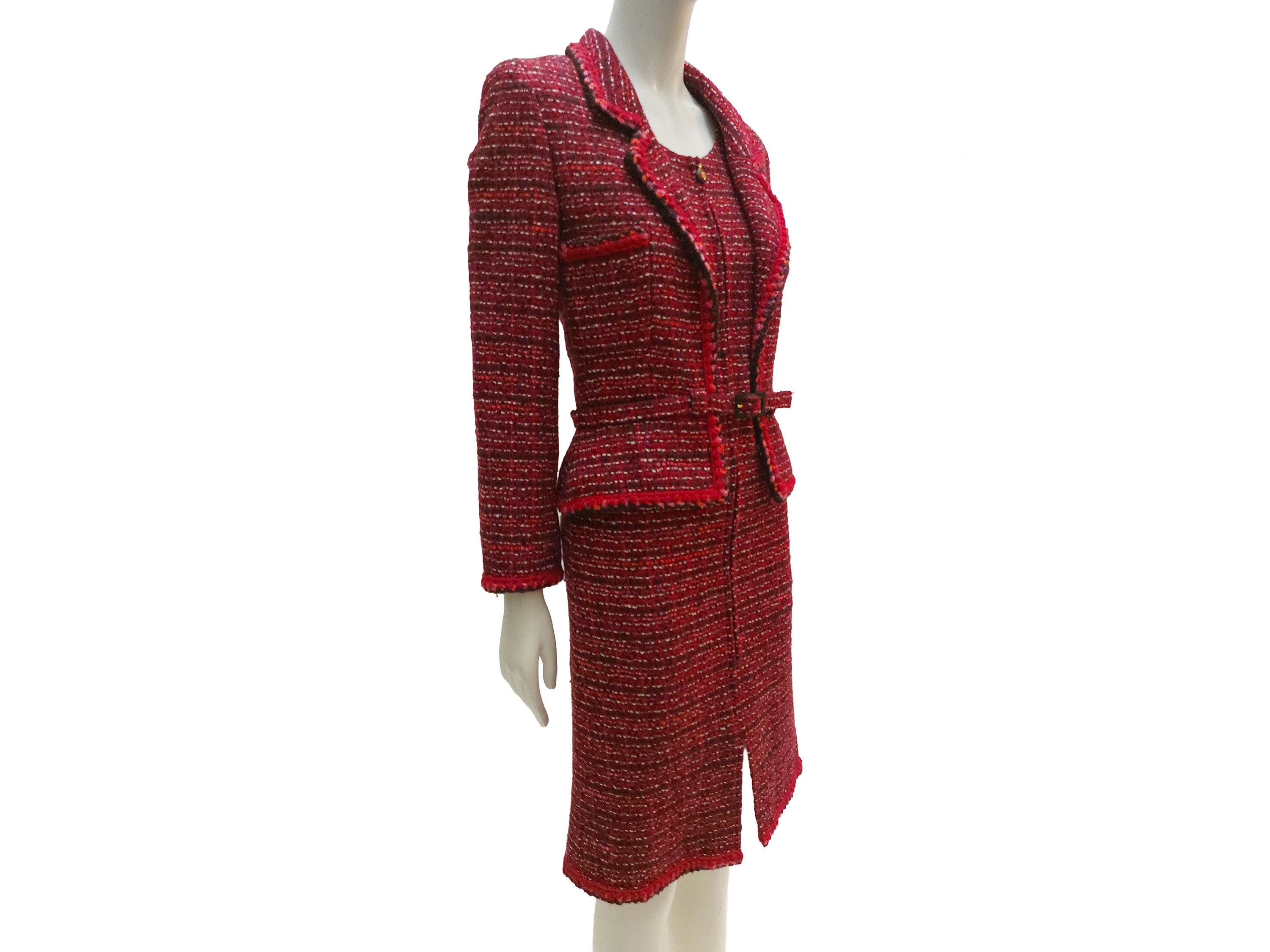 Chanel - Completo Abito e Giacca in Lana Bouclé Bordeaux