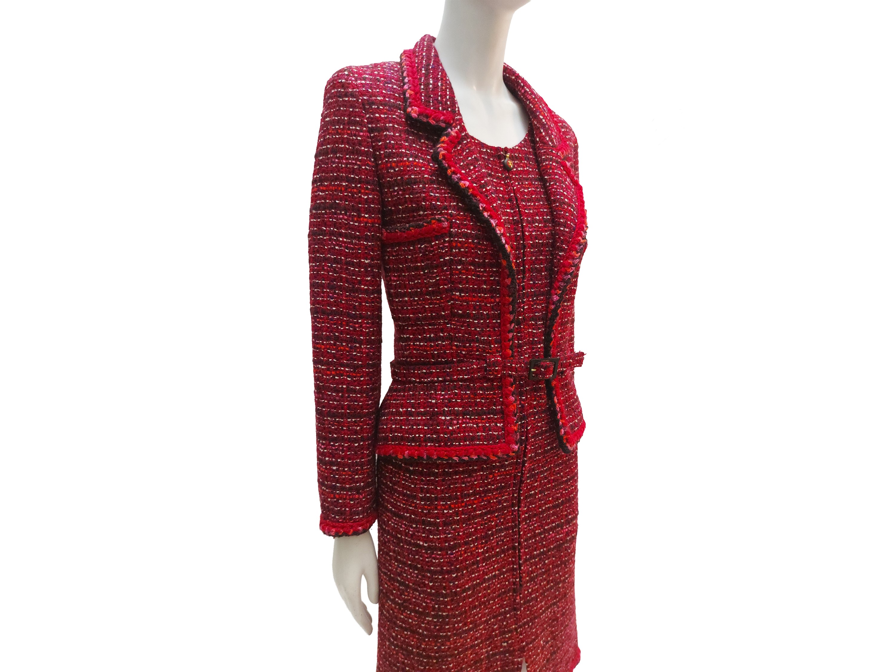 Chanel - Completo Abito e Giacca in Lana Bouclé Bordeaux
