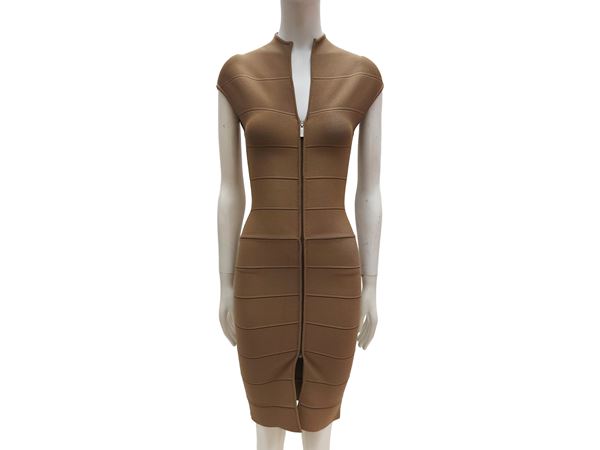 Hervé Leger - Beige stretch fabric dress