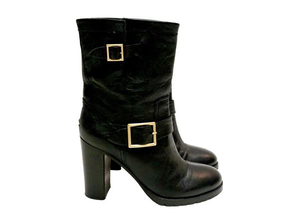 Jimmy Choo - Black Distressed Leather Biker Boots