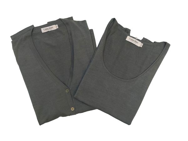 Calvin Klein - Twin set in olive green silk
