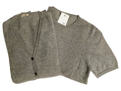 Malo, Twin set in cashmere grigio (cardigan e sotto giacca a manica corta)