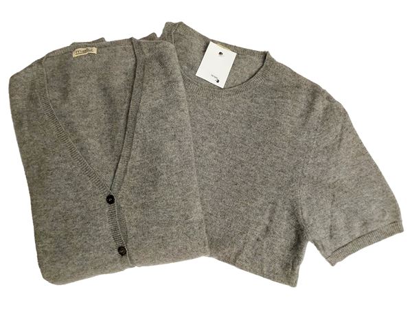 Malo - Twin set in cashmere grigio
