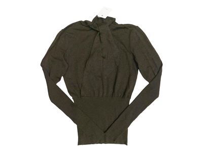 Hermès, Maglia in cashmere e seta marrone con fiocco posteriore