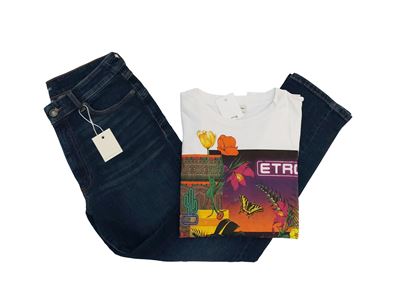 Etro/Sport Max, T-shirt in cotone con stampa e jeans modello diritto a vita alta