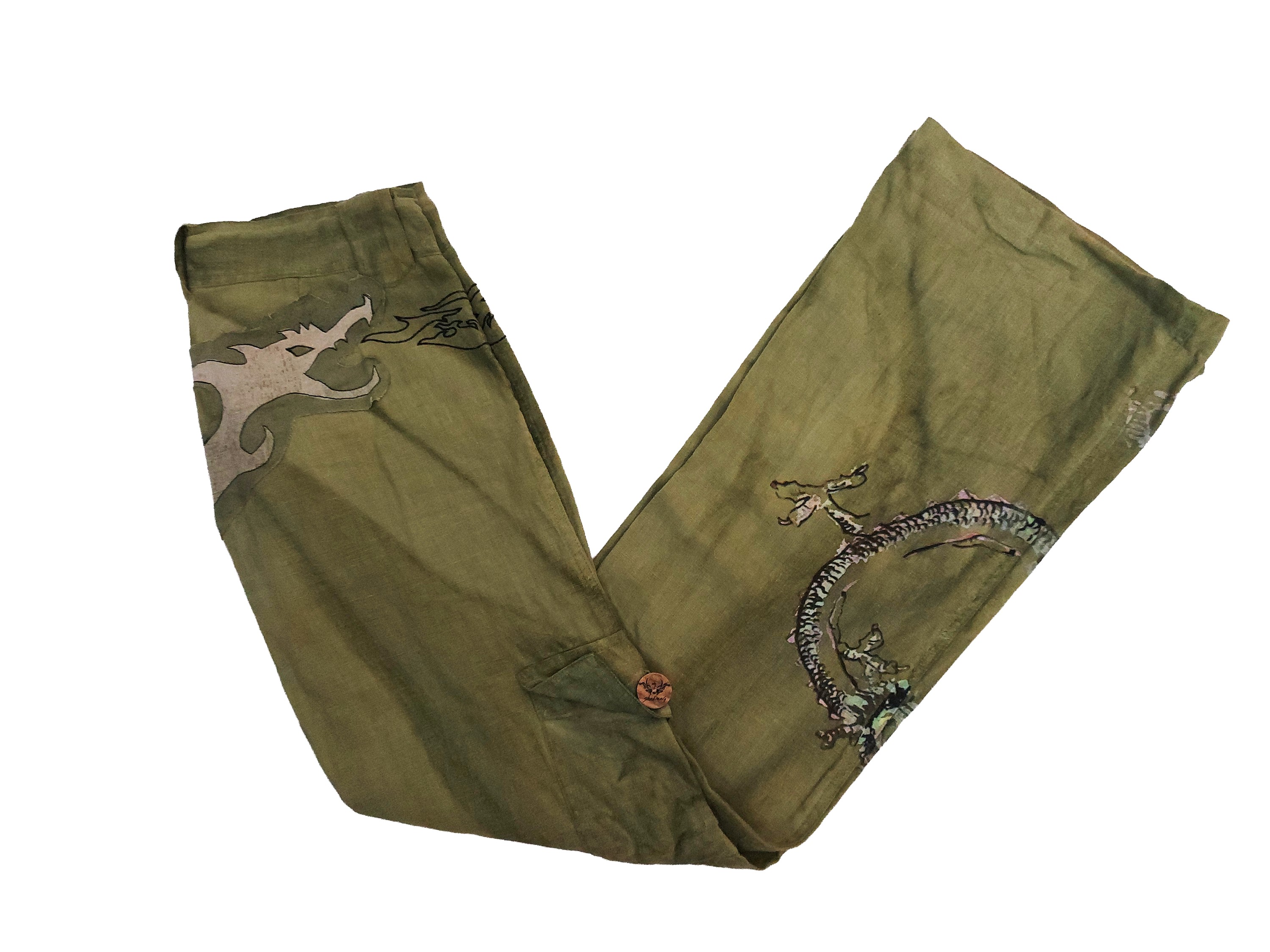 Completo casual in lino verde oliva, giacchina monopetto e pantaloni svasati