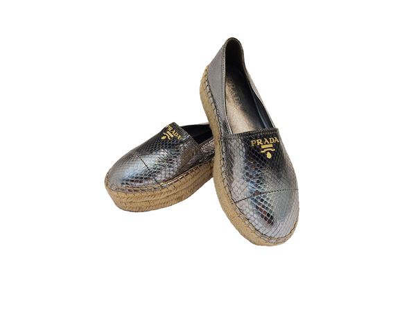 Prada - Silver metallic leather espadrilles