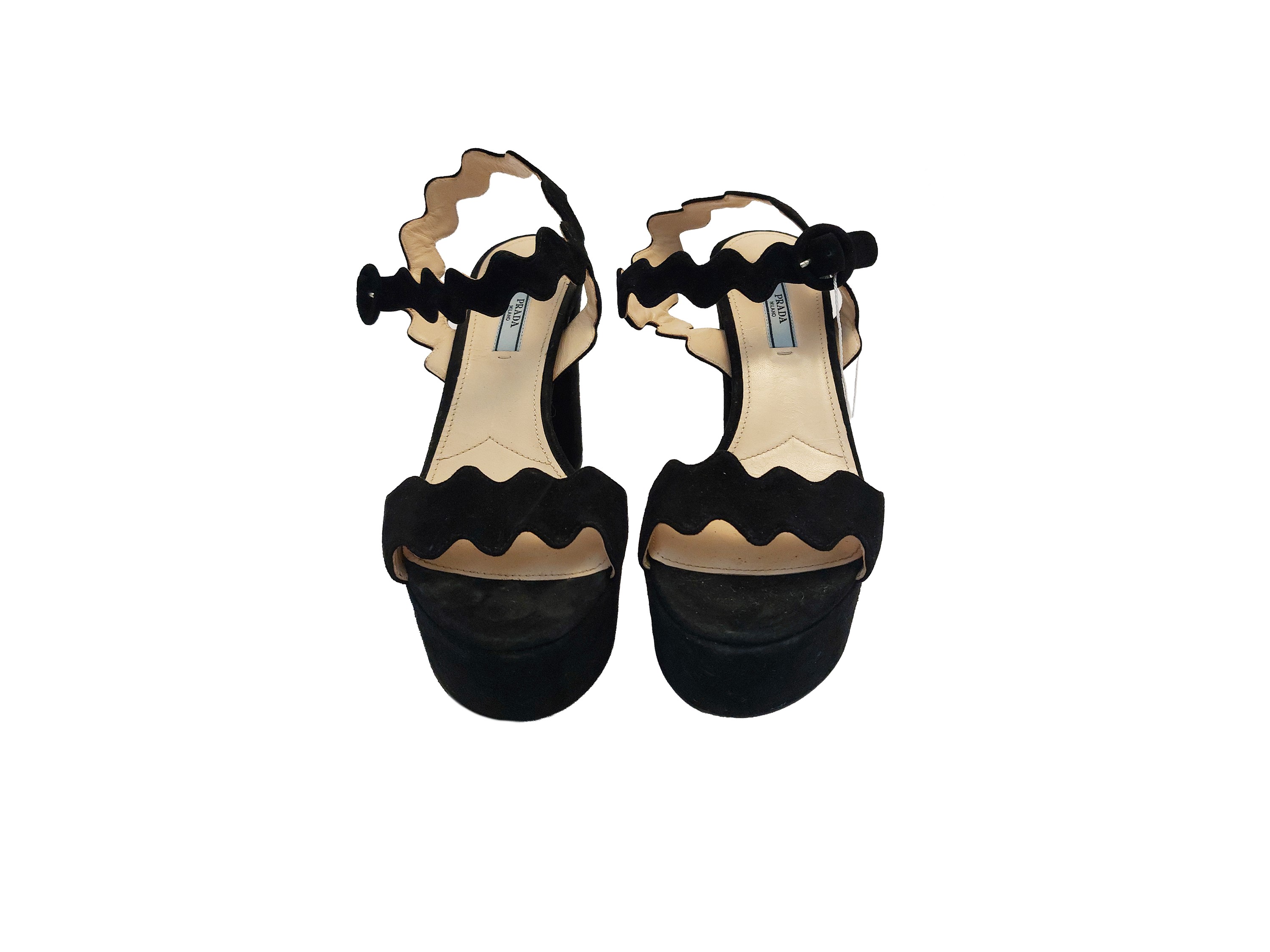 Prada, Sandali in suede nero con plateau e cinturino alla caviglia