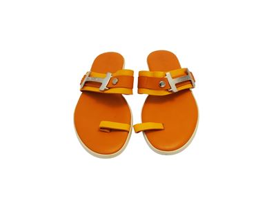 Hogan, Infradito in pelle arancione con dettaglio metallico a forma di H