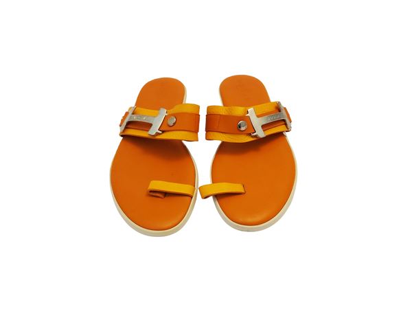 Hogan - Orange leather flip flops