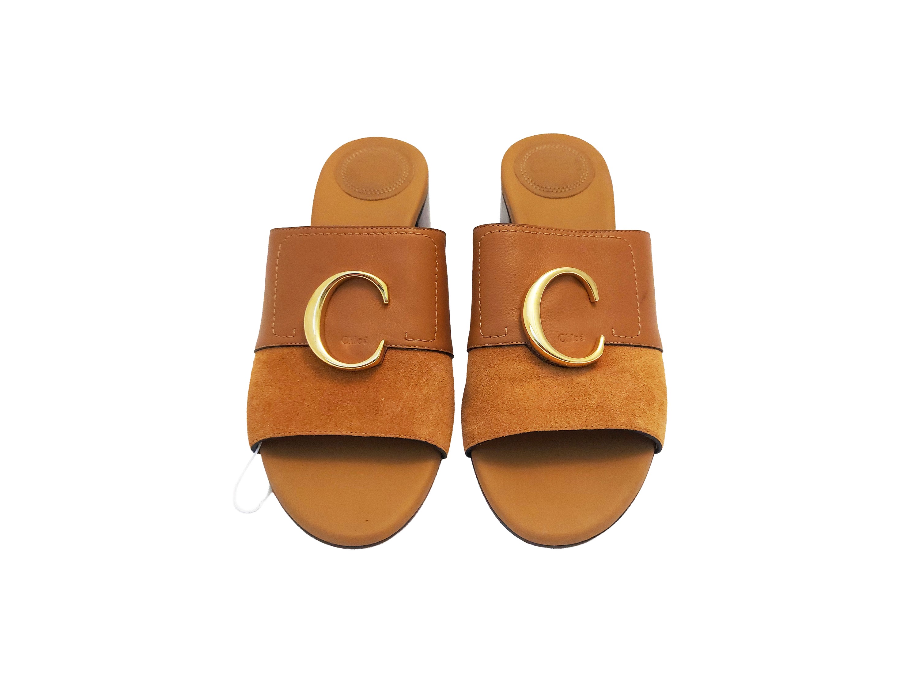 Cloé, Mules aperti in pelle e suede color cammello (n. 39)