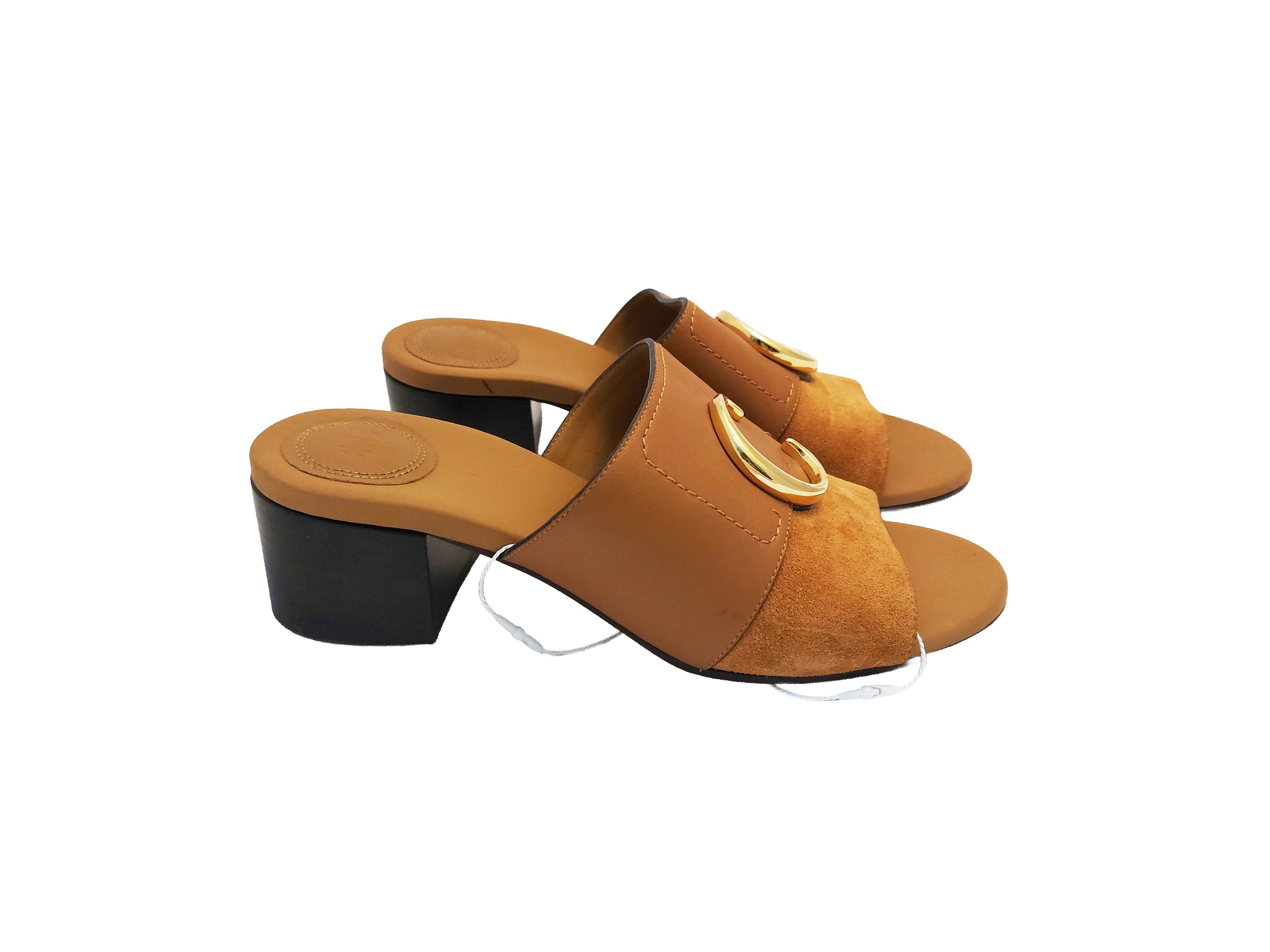 Cloé, Mules aperti in pelle e suede color cammello (n. 39)
