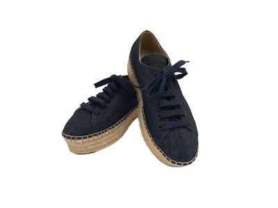 Prada, Espadrillas in denim stringate con platform in corda